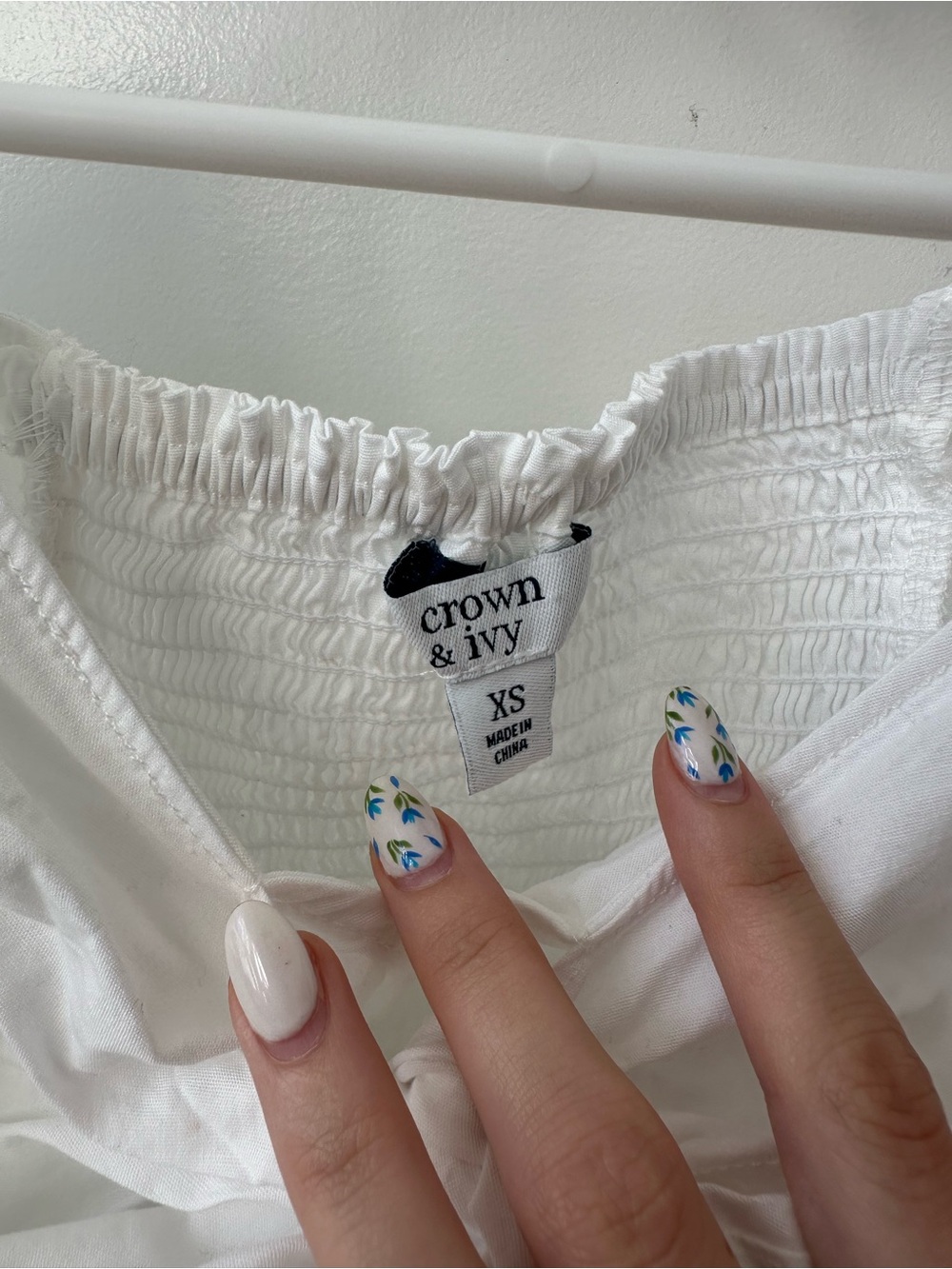 crown & ivy White Smocked bow Top